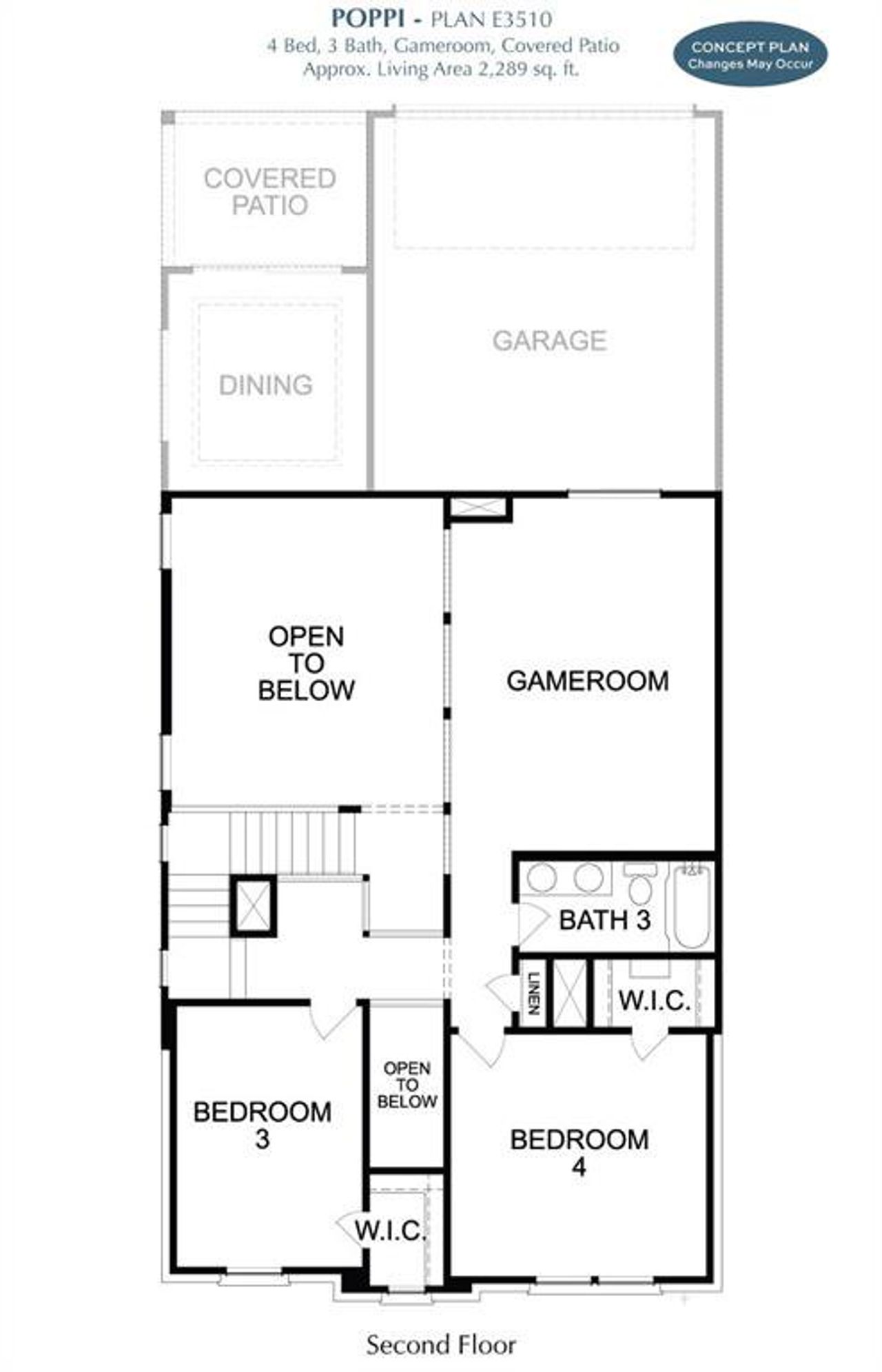 2D floor plan layout of this home in East Village - Classic Series, Frisco, TX (Image 2).