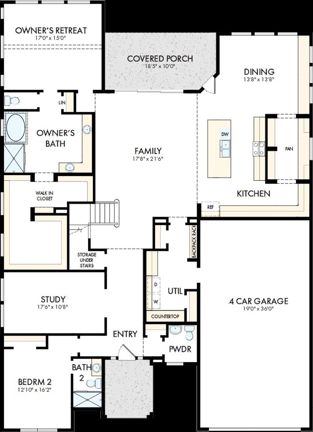 2D floor plan layout of this home in Dunham Pointe - Parkview Collection, Cypress, TX (Image 2).