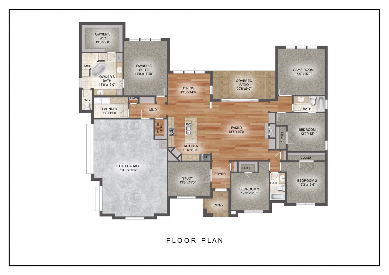 2D floor plan layout of this home in Timberview Preserves, Weatherford, TX (Image 2).