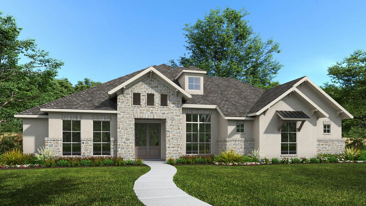 Representative exterior photo of a completed home built from the 3860A by Perry Homes in Johnson Ranch Half Acre, Bulverde, TX (Image 2).