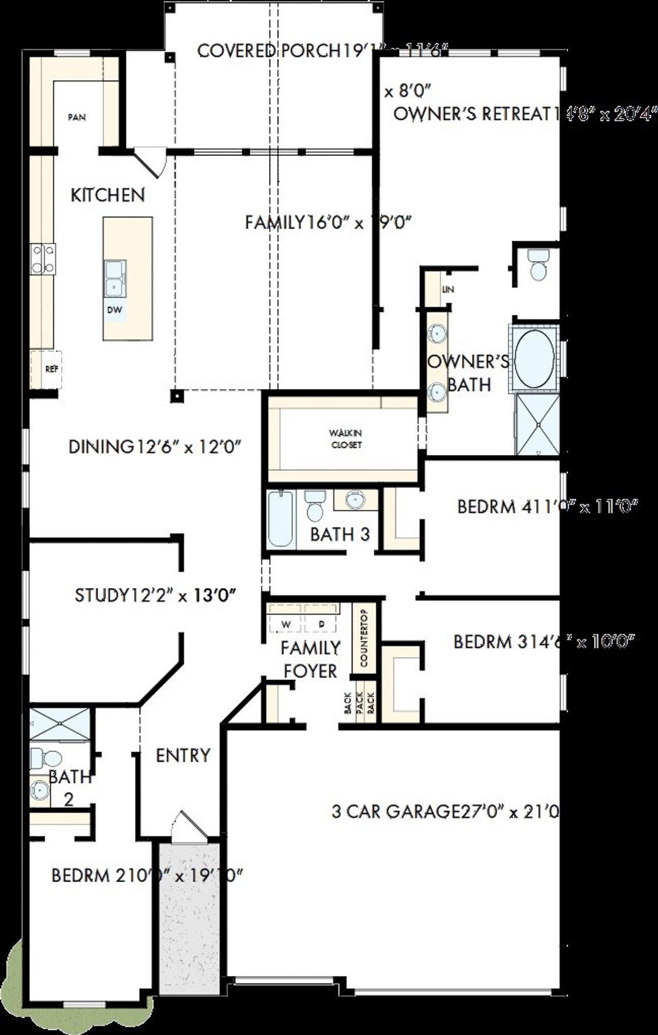 2D floor plan layout of this home in Brookewater - Ascent Collection, Rosenberg, TX (Image 2).