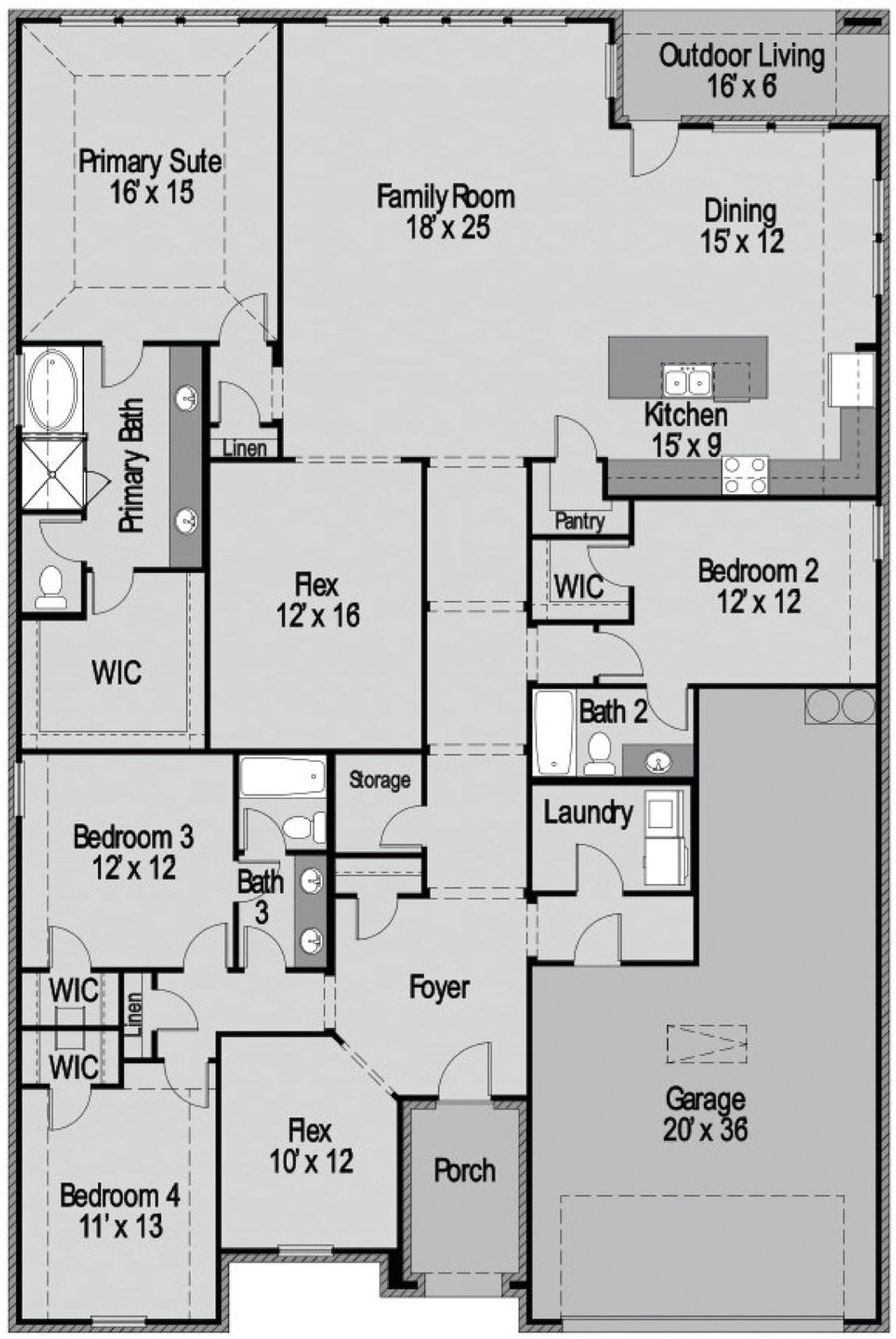 2D floor plan layout for the Jackson by UnionMain Homes in Myrtle Creek, Waxahachie, TX (Image 2). 2D floor plan layout for the Jackson by UnionMain Homes in Myrtle Creek, Waxahachie, TX (Image 2).