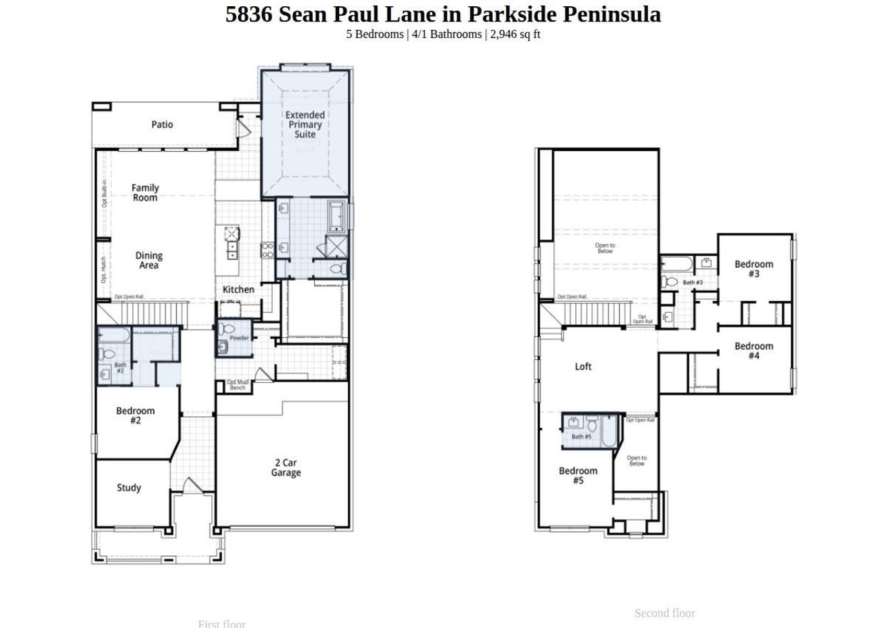 2D floor plan layout of this home in Parkside Peninsula, Georgetown, TX (Image 2).