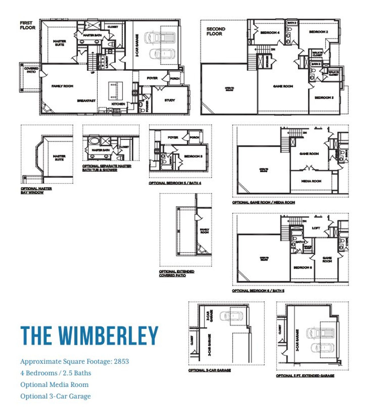 2D floor plan layout for the The Wimberley by McKinley Homes in Fieldstone, Katy, TX (Image 2).