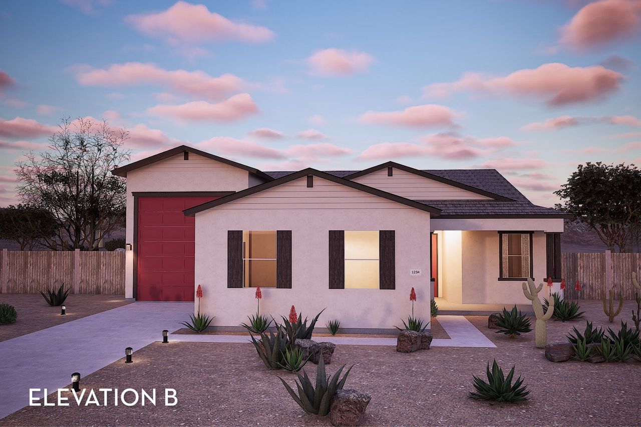 Representative exterior photo of a completed home built from the Bisbee by CastleRock Communities in Hayden Estates, Buckeye, AZ (Image 2). Representative exterior photo of a completed home built from the Bisbee by CastleRock Communities in Hayden Estates, Buckeye, AZ (Image 2).