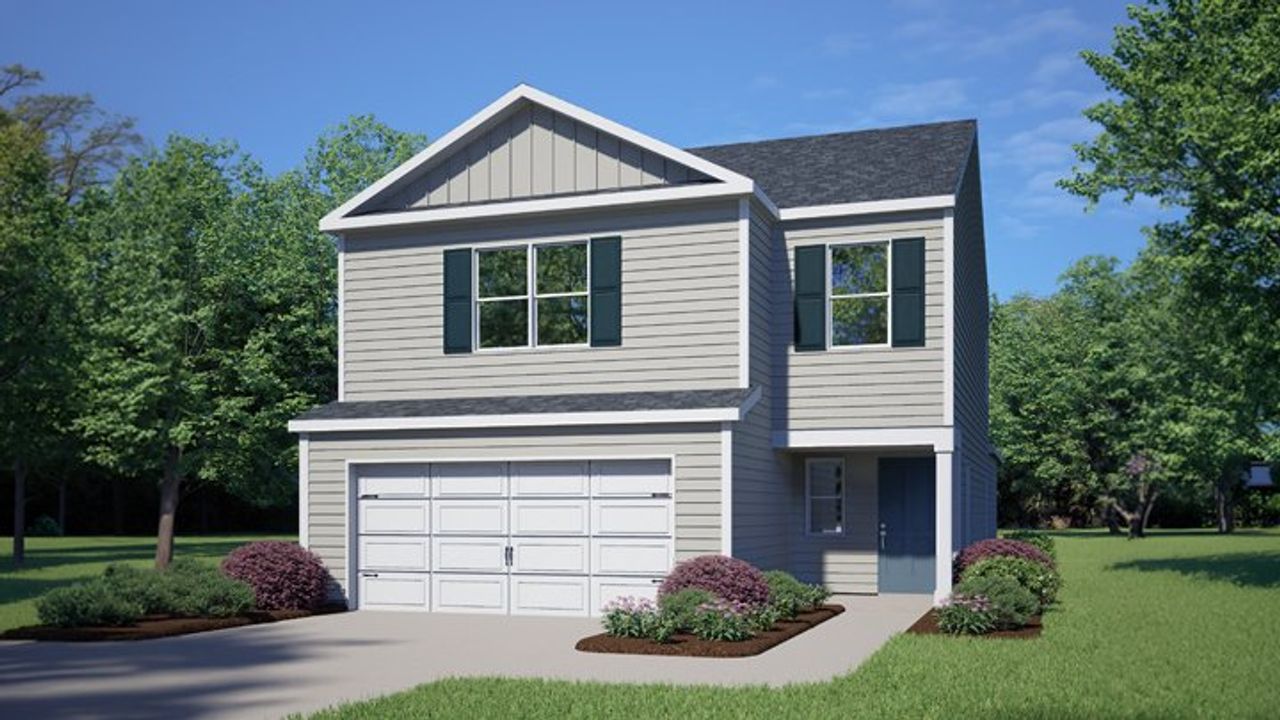 Representative exterior photo of a completed home built from the Manning by D.R. Horton in Carver Station, Durham, NC (Image 2). Representative exterior photo of a completed home built from the Manning by D.R. Horton in Carver Station, Durham, NC (Image 2).