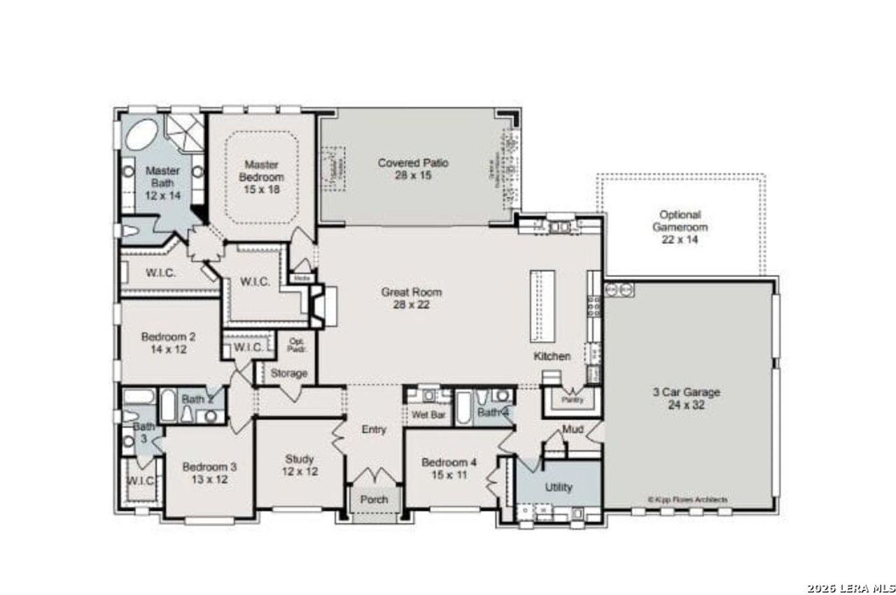 2D floor plan layout of this home in Enchanted Bluff, Garden Ridge, TX (Image 2).