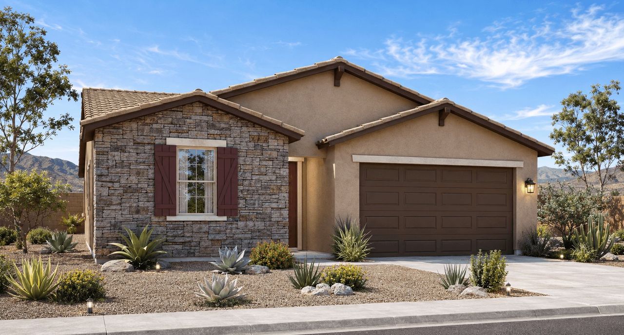 Representative exterior photo of a completed home built from the Flagstaff by William Ryan Homes in Alta Vida at Westpark, Buckeye, AZ (Image 2).