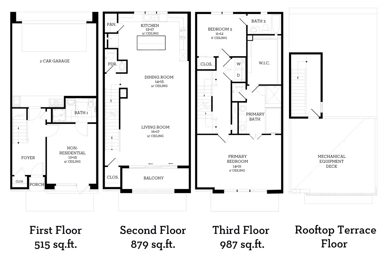 2D floor plan layout of this home in MUELLER EIGHT LIVE WORK COLLECTION, Austin, TX (Image 2).