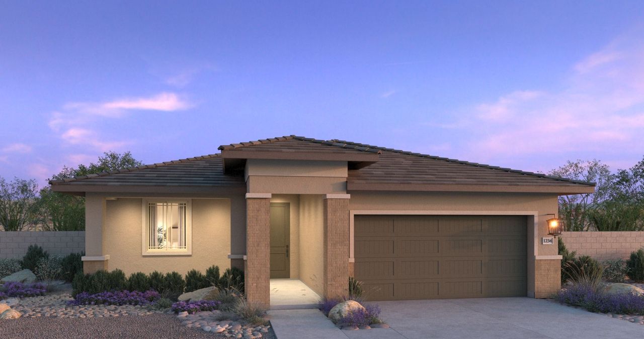 Representative exterior photo of a completed home built from the 4002 by Risewell Homes in The Residences Collection at Frontera, Surprise, AZ (Image 2). Representative exterior photo of a completed home built from the 4002 by Risewell Homes in The Residences Collection at Frontera, Surprise, AZ (Image 2).