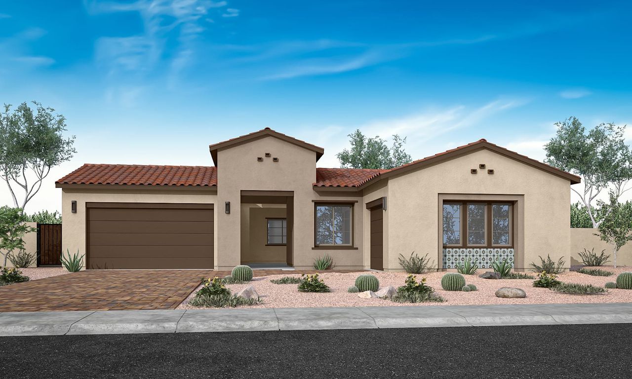 Representative exterior photo of a completed home built from the Mojave Plan 60-3 by Tri Pointe Homes in Blossom Rock, Apache Junction, AZ (Image 2).