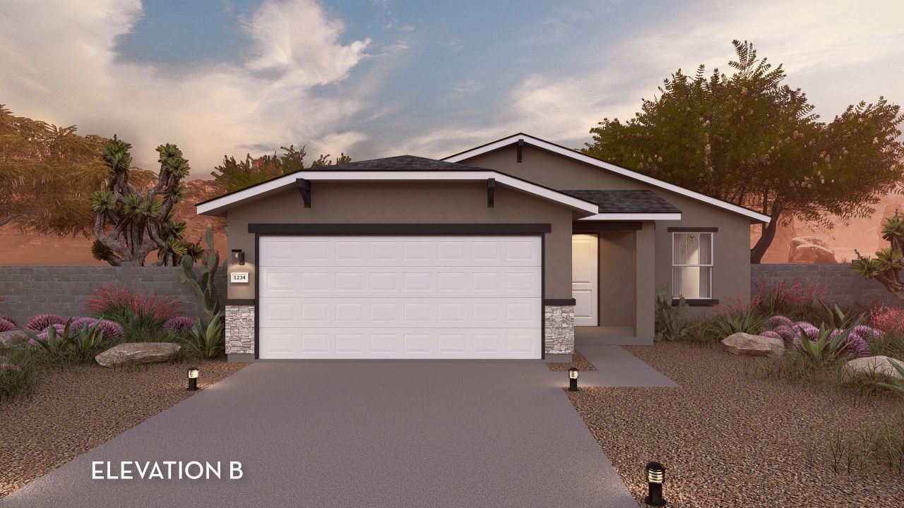 Representative exterior photo of a completed home built from the Leon by CastleRock Communities in Rancho Santa Rosa, Maricopa, AZ (Image 2). Representative exterior photo of a completed home built from the Leon by CastleRock Communities in Rancho Santa Rosa, Maricopa, AZ (Image 2).