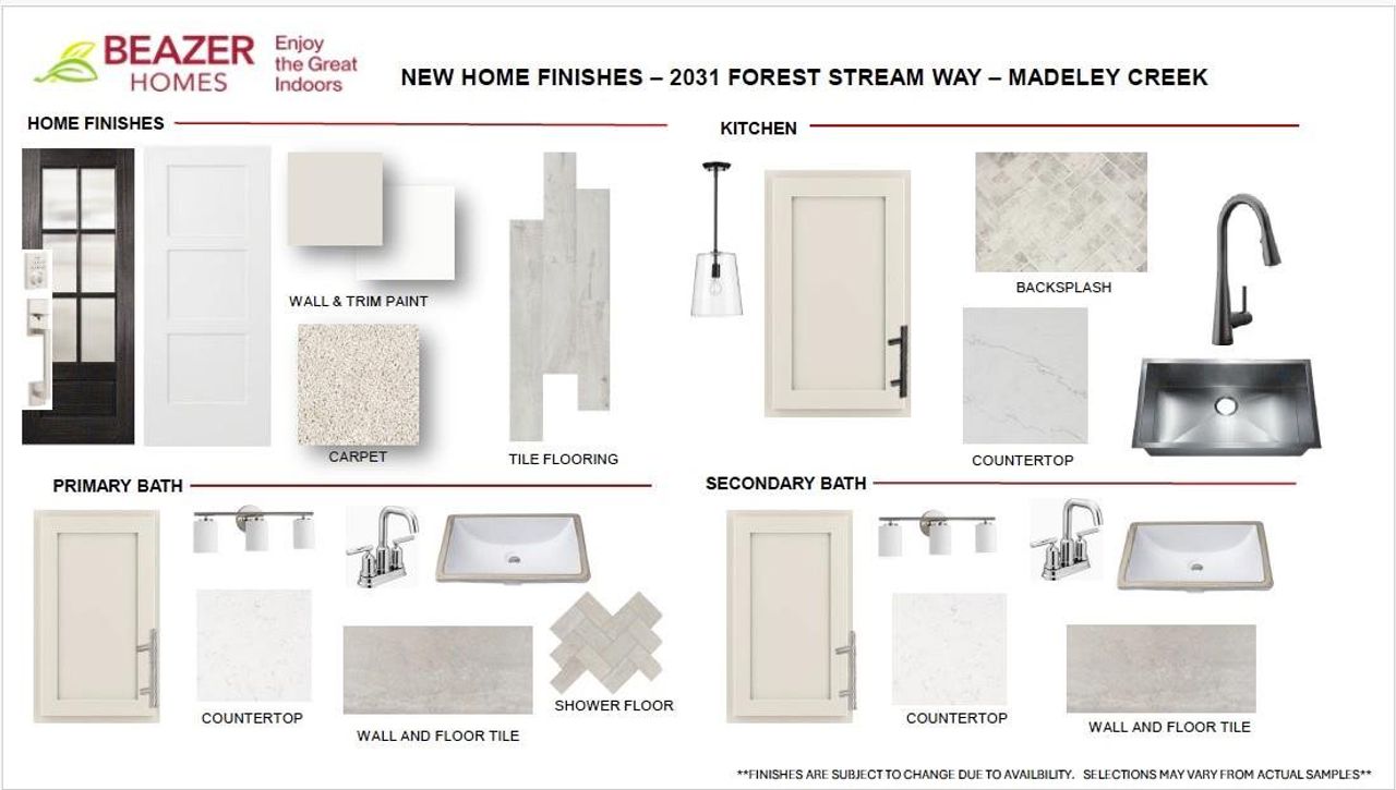 2031 Forest Stream Home finishes. Please see a New Homes Sales Counselor as these options are subject to change.