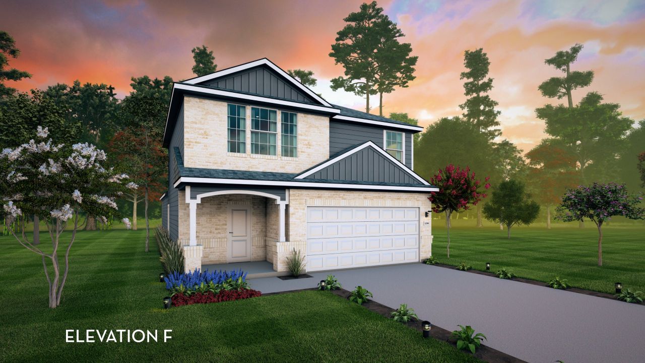 Representative exterior photo of a completed home built from the Ash by CastleRock Communities in The Canopies, Splendora, TX (Image 2). Representative exterior photo of a completed home built from the Ash by CastleRock Communities in The Canopies, Splendora, TX (Image 2).