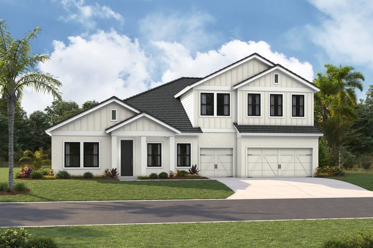 Front exterior of a new home in Oakfield, Parrish, FL, highlighting curb appeal (Image 2).