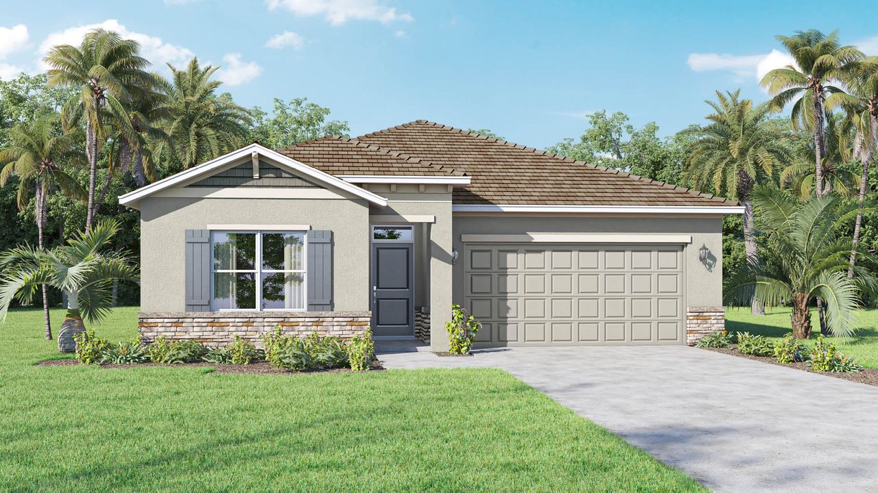 Representative exterior photo of a completed home built from the Clifton by D.R. Horton in Indian River Preserve, Mims, FL (Image 2). Representative exterior photo of a completed home built from the Clifton by D.R. Horton in Indian River Preserve, Mims, FL (Image 2).
