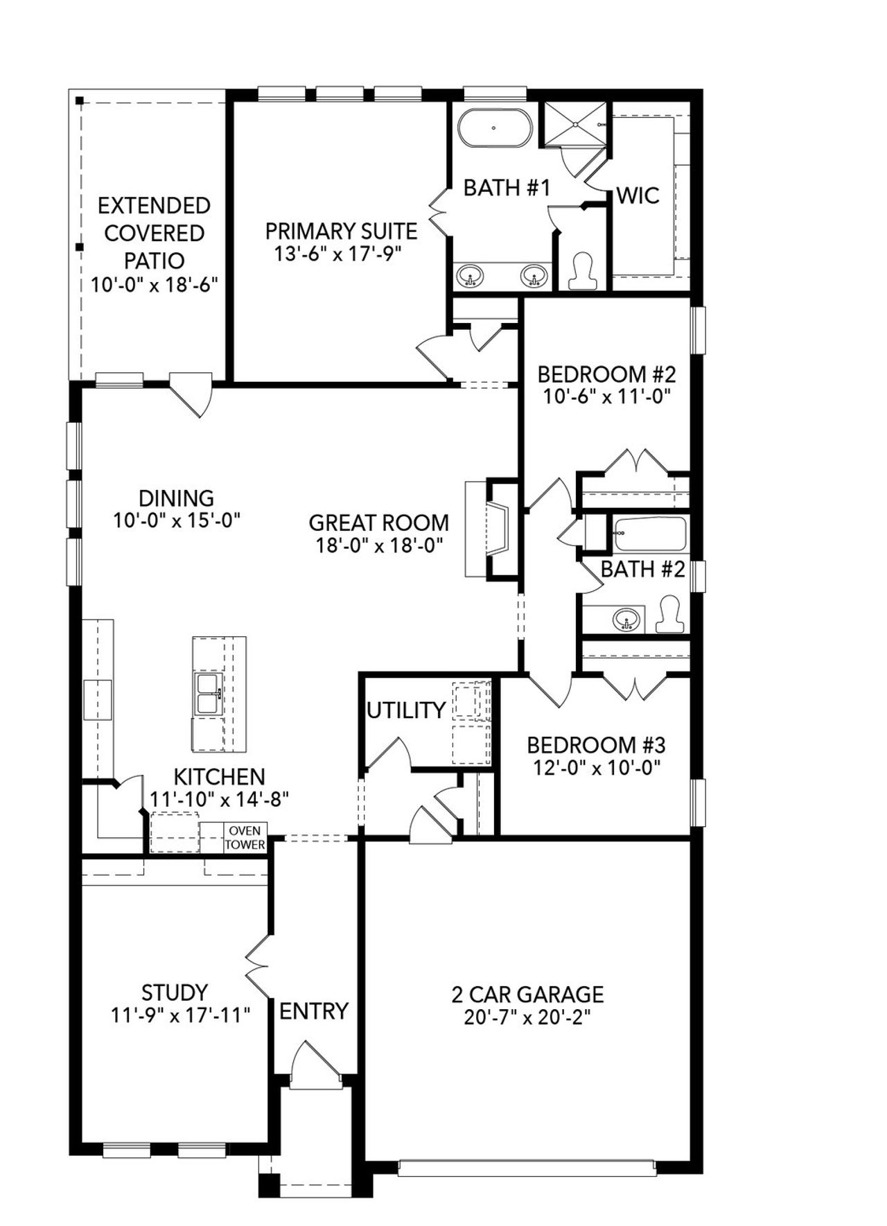2D floor plan layout of this home in Country Lakes, Denton, TX (Image 2).