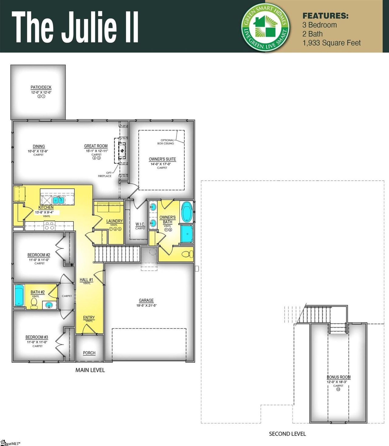 2D floor plan layout of this home in Lynbrook, Boiling Springs, SC (Image 2).