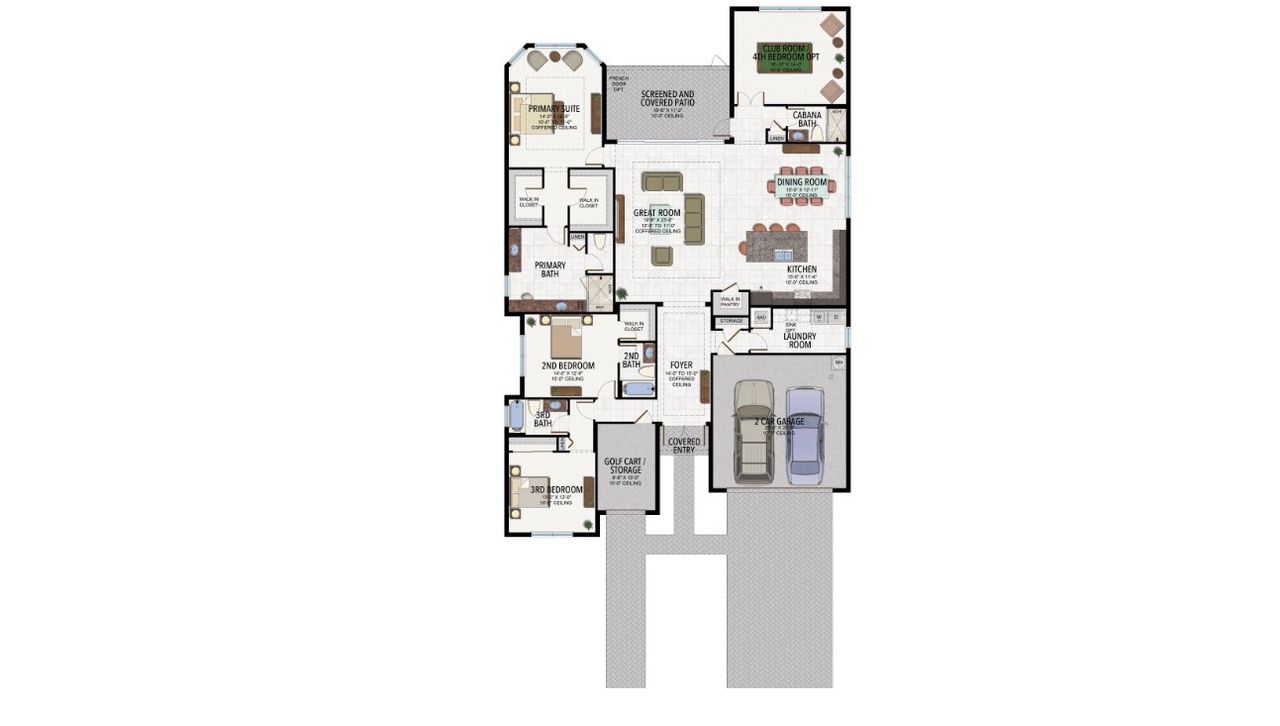 2D floor plan layout of this home in Valencia Parc at Riverland, Port St. Lucie, FL (Image 2).