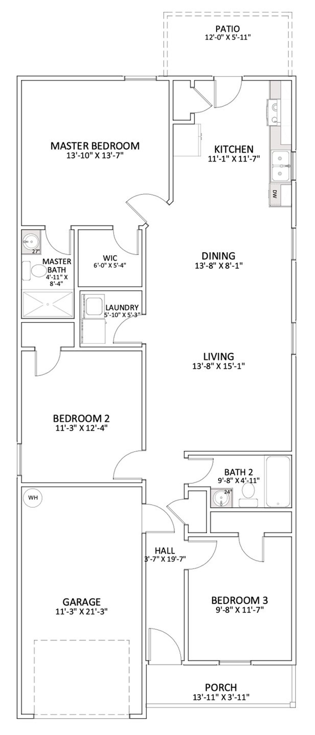 2D floor plan layout for the Wesley by Enchanted Homes in Arcadia Village, Spartanburg, SC (Image 2).