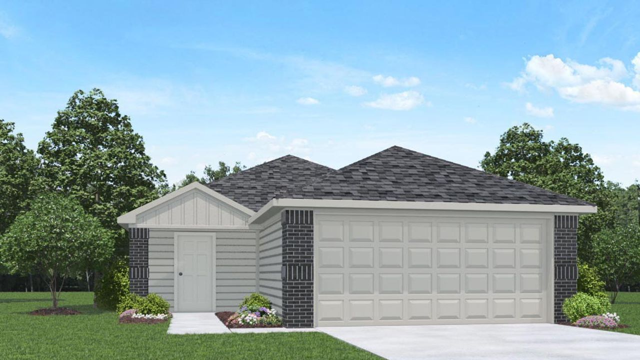 Representative exterior photo of a completed home built from the Atlanta by D.R. Horton in Porters Mill, New Caney, TX (Image 2).