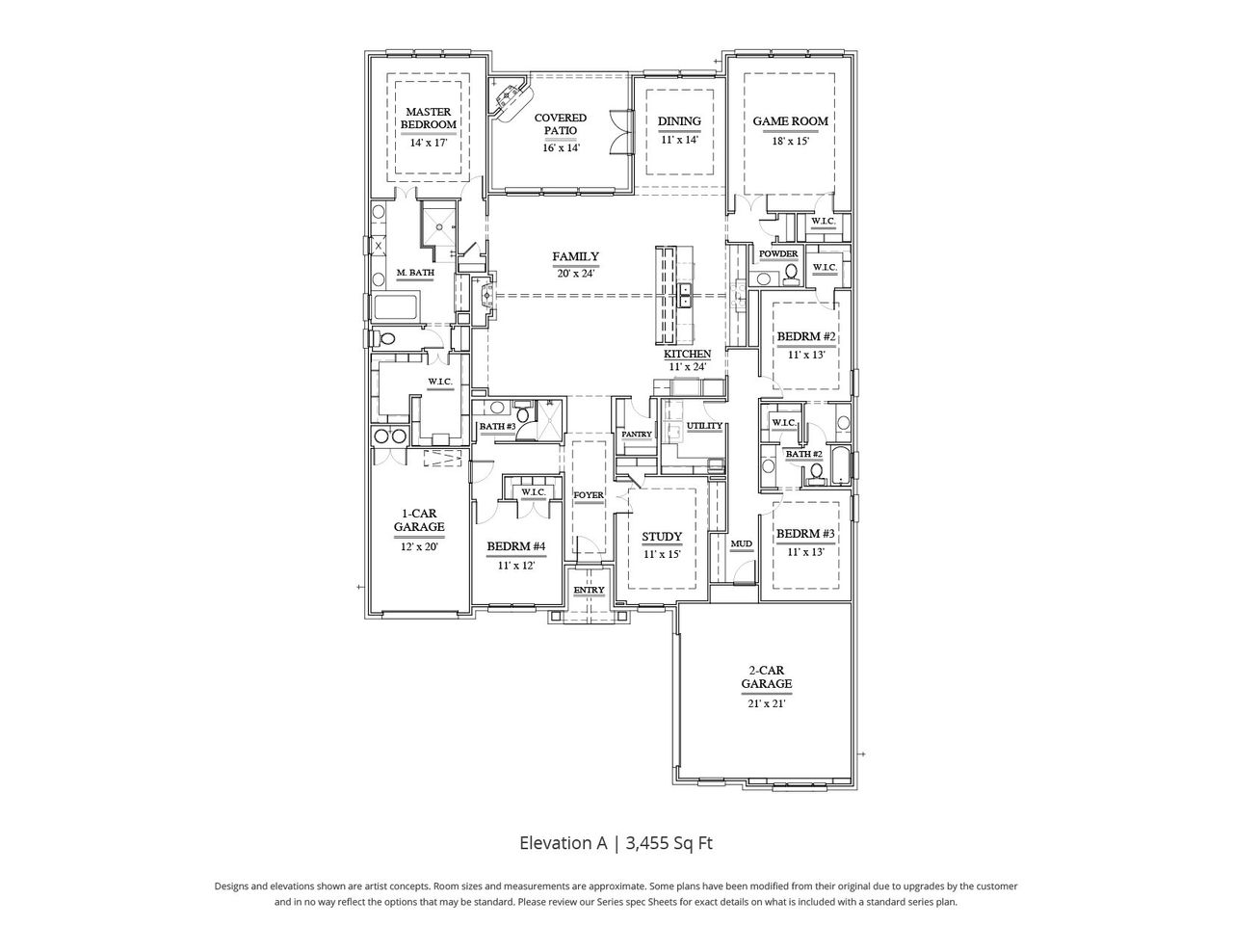 2D floor plan layout for the Plymouth by Our Country Homes in The Resort on Eagle Mt. Lake, Saginaw, TX (Image 2).