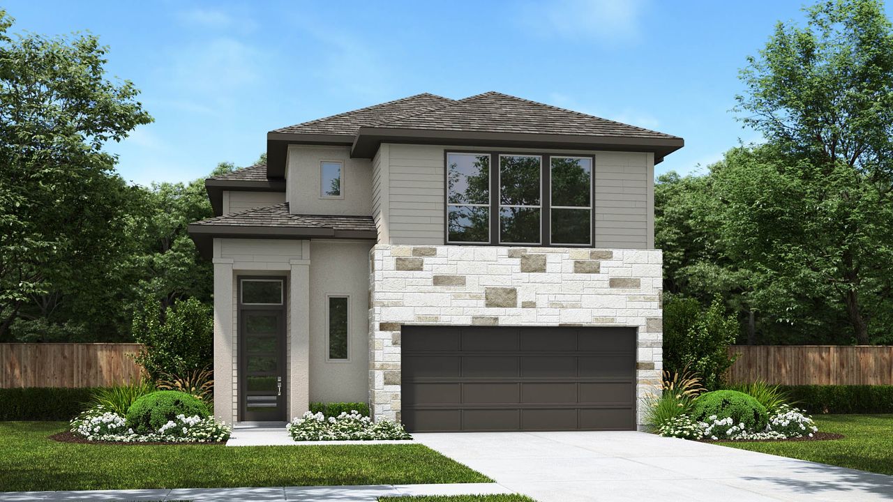 Representative exterior photo of a completed home built from the 2379O by Perry Homes in Solms Landing, New Braunfels, TX (Image 2). Representative exterior photo of a completed home built from the 2379O by Perry Homes in Solms Landing, New Braunfels, TX (Image 2).
