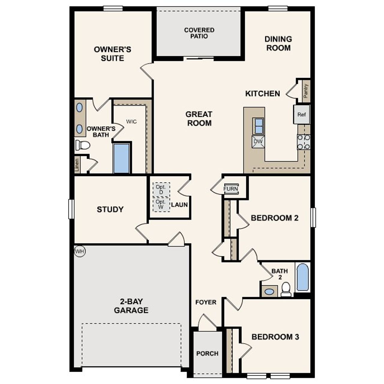2D floor plan layout for the Ocoee by Century Complete in Palm Bay Classic, Palm Bay, FL (Image 2).