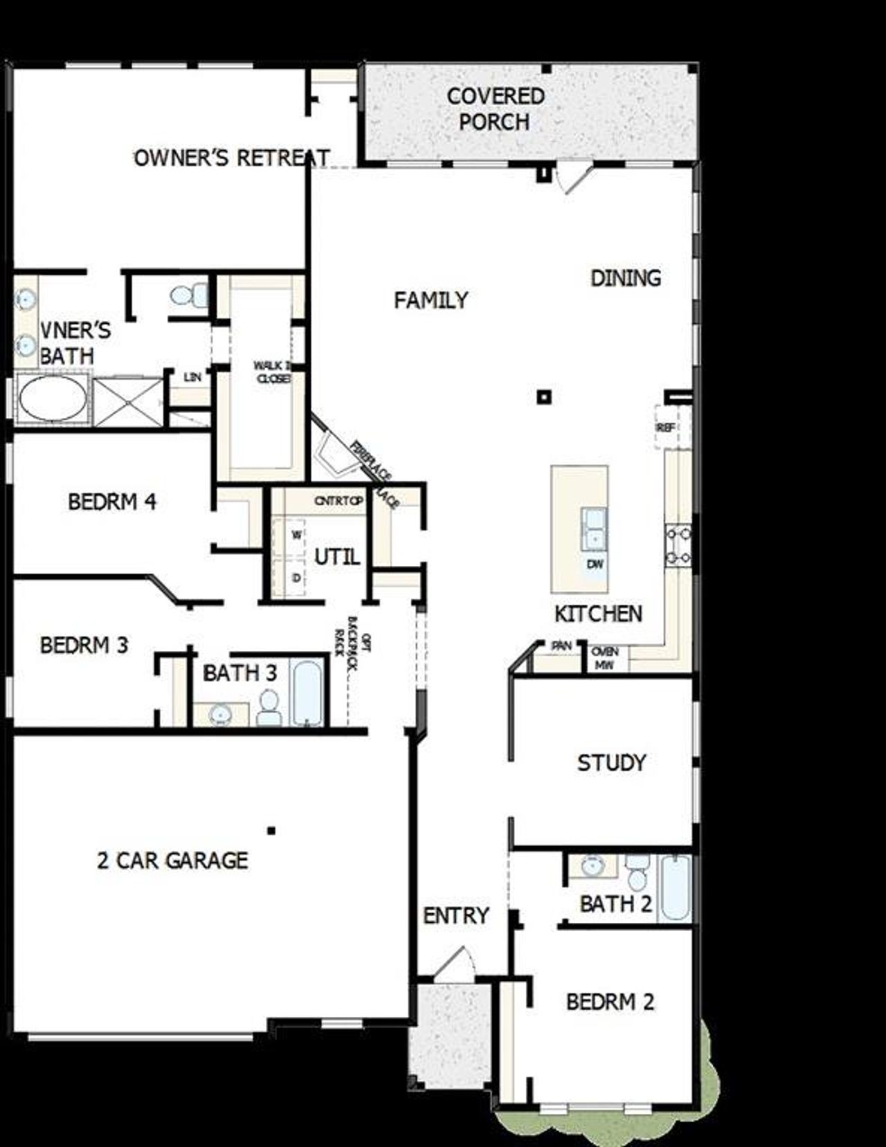 2D floor plan layout of this home in Goodland – Manor Series, Grand Prairie, TX (Image 2). 2D floor plan layout of this home in Goodland – Manor Series, Grand Prairie, TX (Image 2).