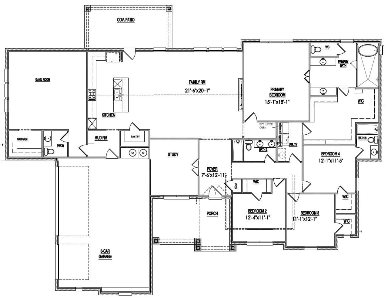 2D floor plan layout of this home in Peaks at Lone Elm, Waxahachie, TX (Image 2).