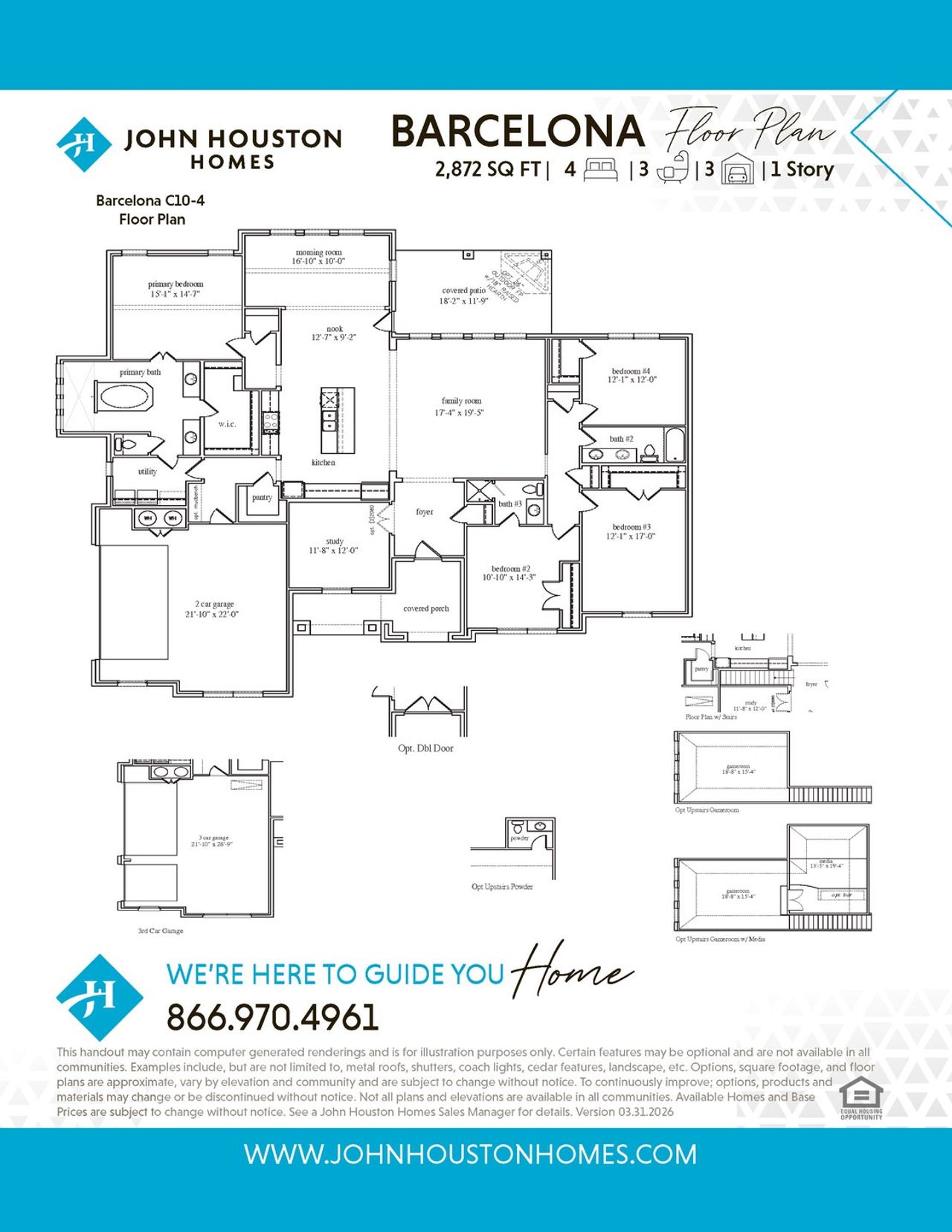 2D floor plan layout for the Barcelona by John Houston Homes in Hartson Estates, Midlothian, TX (Image 2).