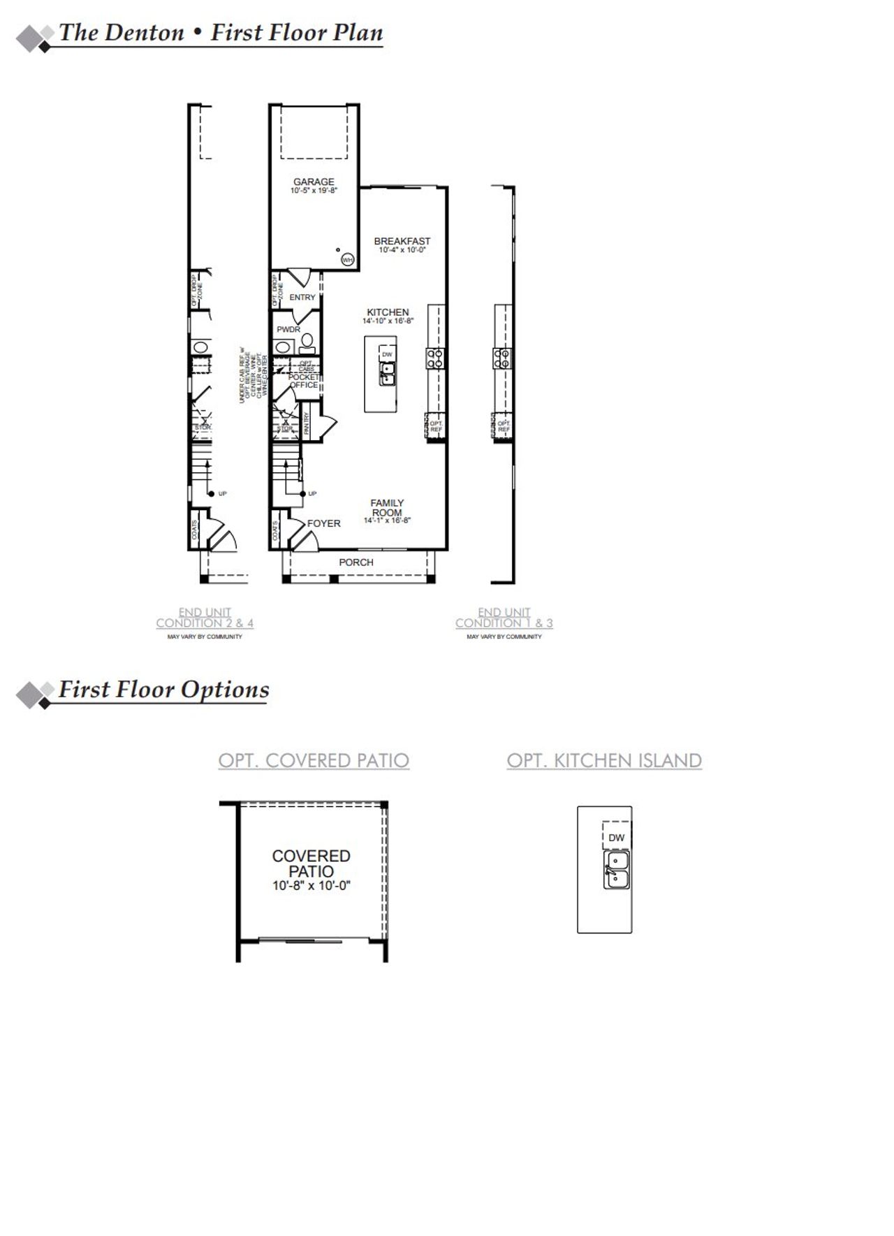 2D floor plan layout for the Denton by Eastwood Homes in Enclave at Traditions Townhomes, Wake Forest, NC (Image 2).