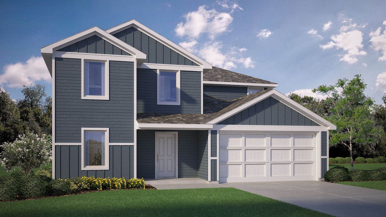 Representative exterior photo of a completed home built from the Dallas by D.R. Horton in Lonestar at Liberty Trails, Justin, TX (Image 2).