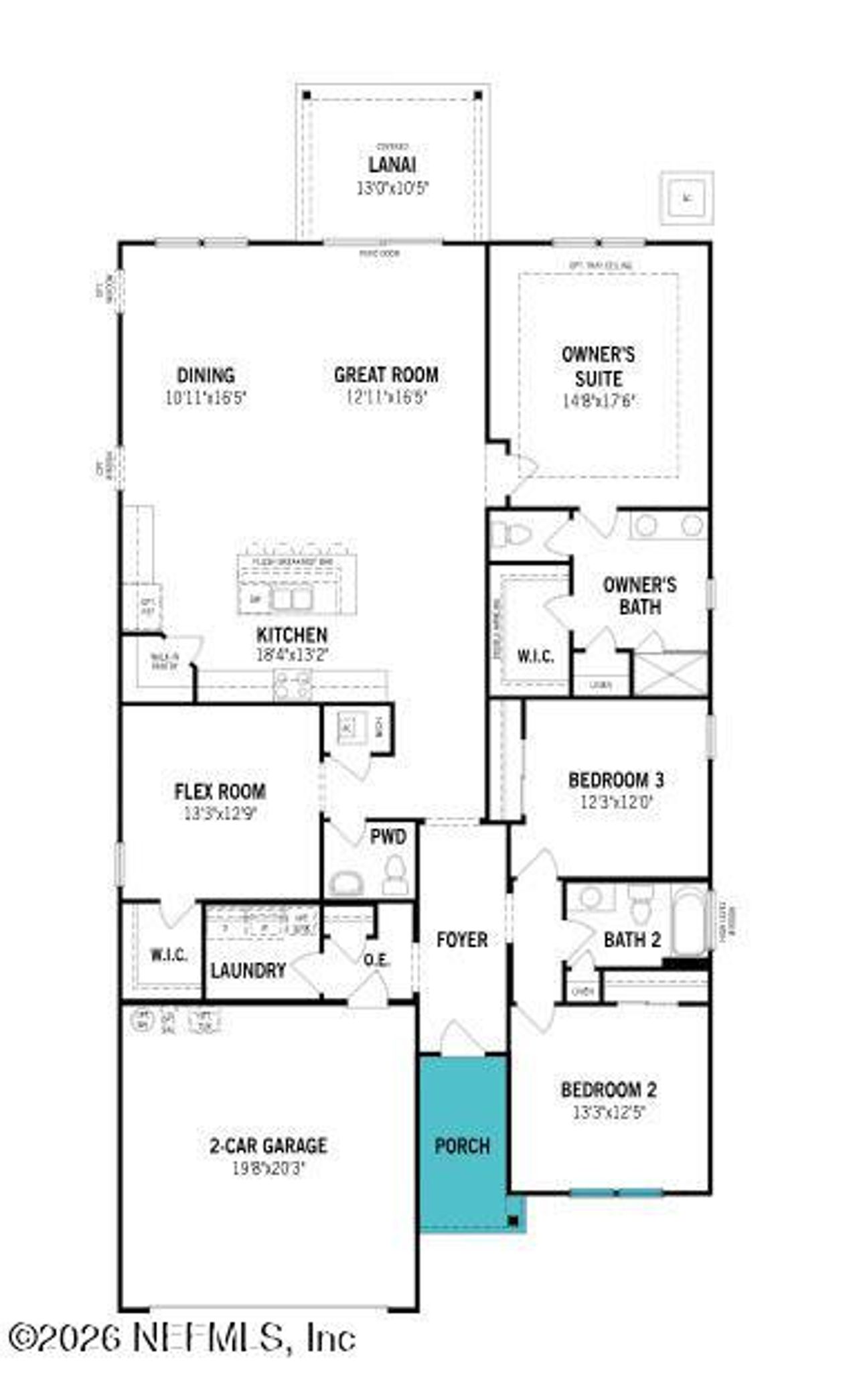 2D floor plan layout of this home in Sandridge Hills, Green Cove Springs, FL (Image 2).