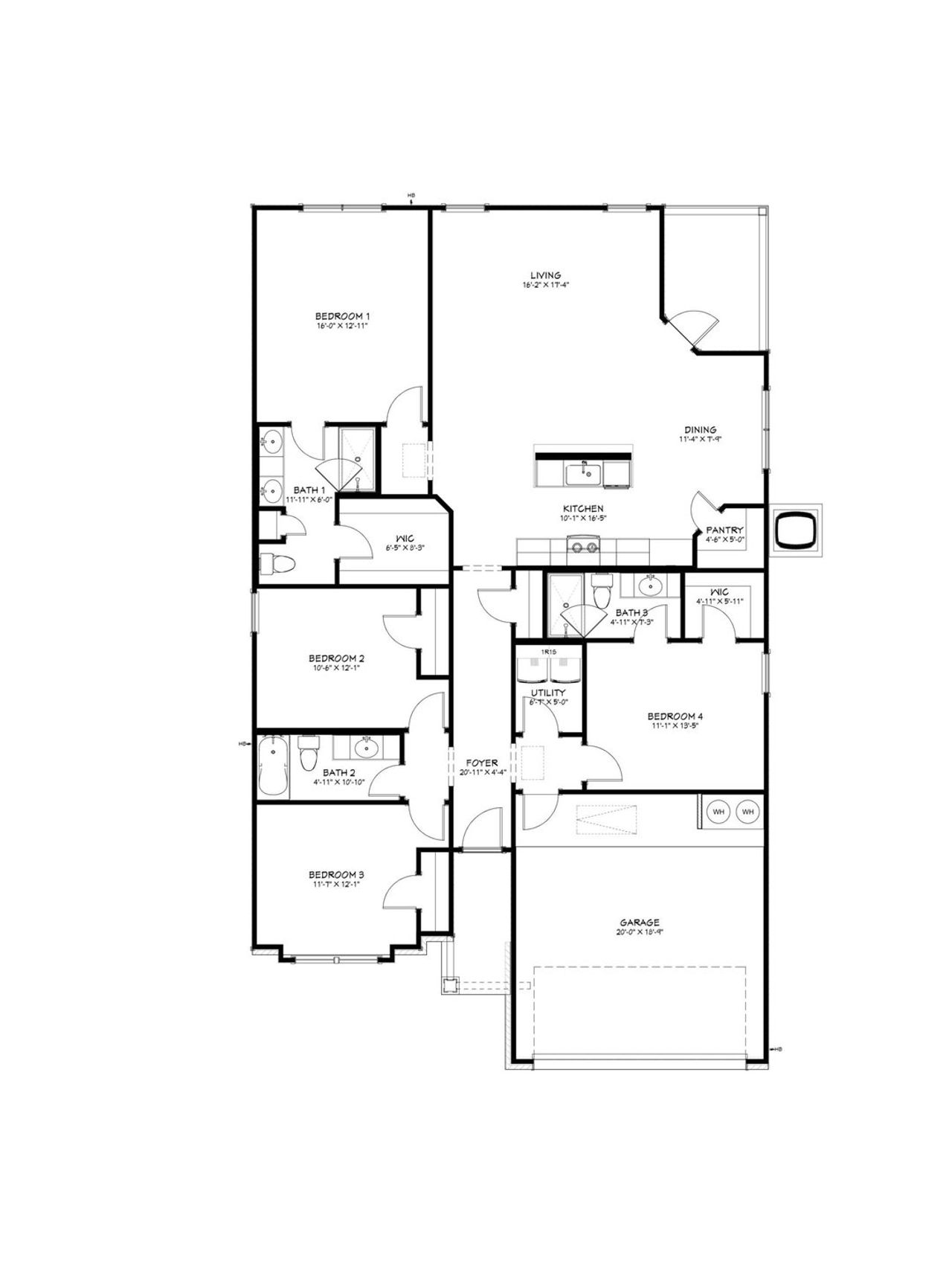 2D floor plan layout for the Lampasas by Flintrock Builder in Oak Ridge, Temple, TX (Image 2).