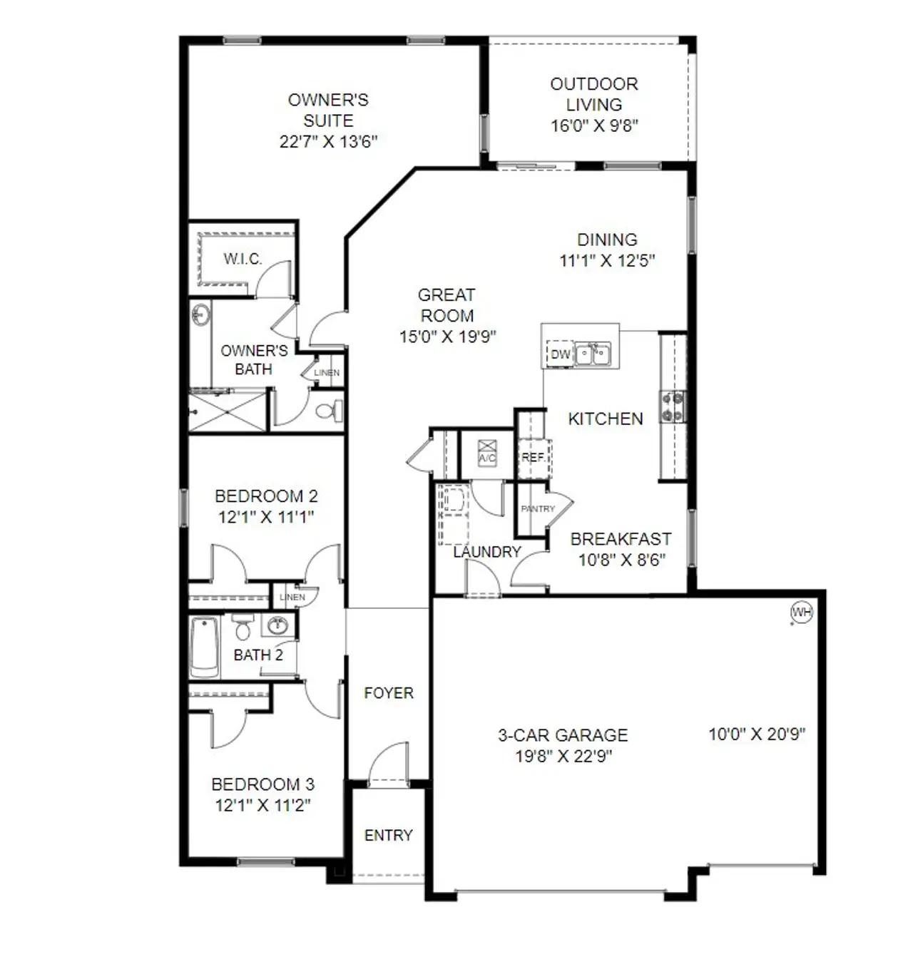 2D floor plan layout of this home in Lakes At St Sebastian, Micco, FL (Image 2).