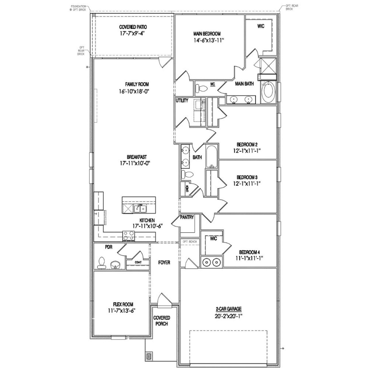 2D floor plan layout for the The Olive by Lillian Custom Homes in Freeman Farms, Kaufman, TX (Image 2).
