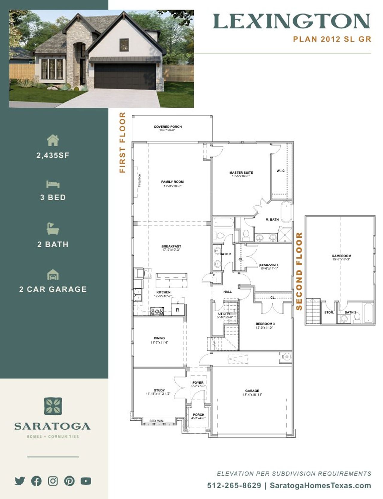 2D floor plan layout for the 2012SSLGR by Saratoga Homes in SilverLeaf, Cedar Creek, TX (Image 2).