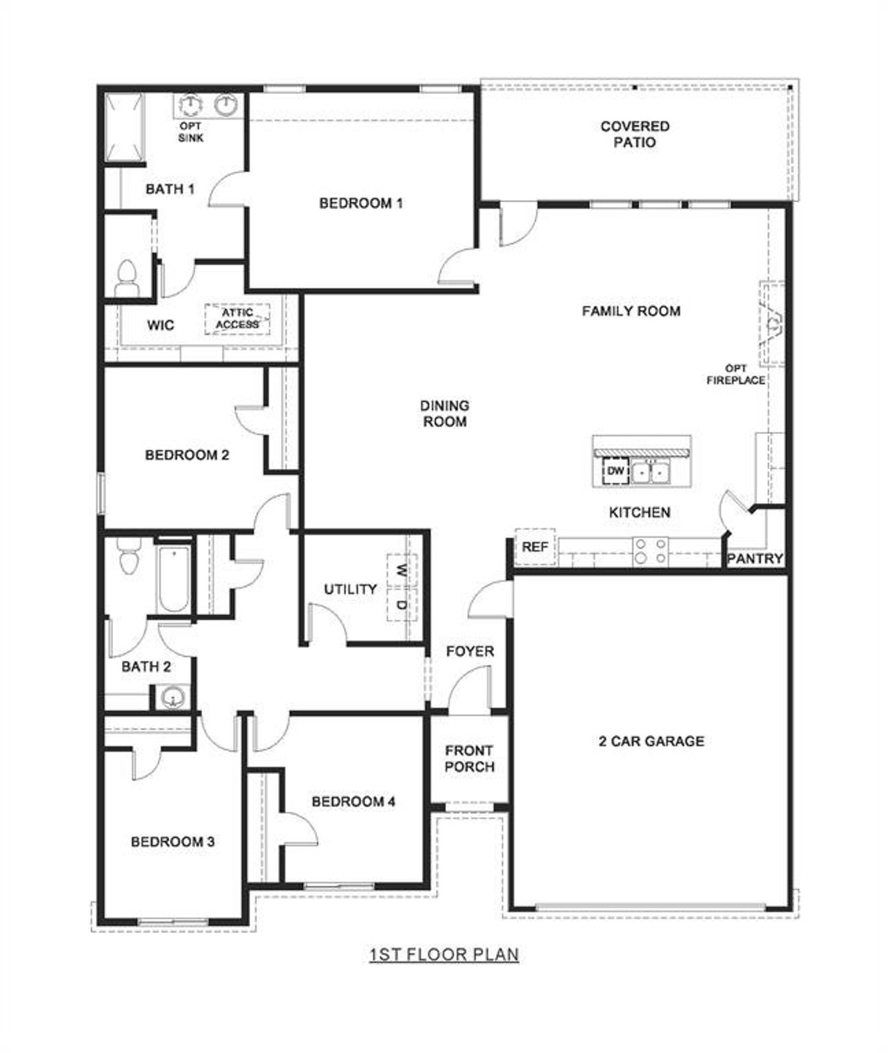 2D floor plan layout of this home in Windrose, Pilot Point, TX (Image 2).