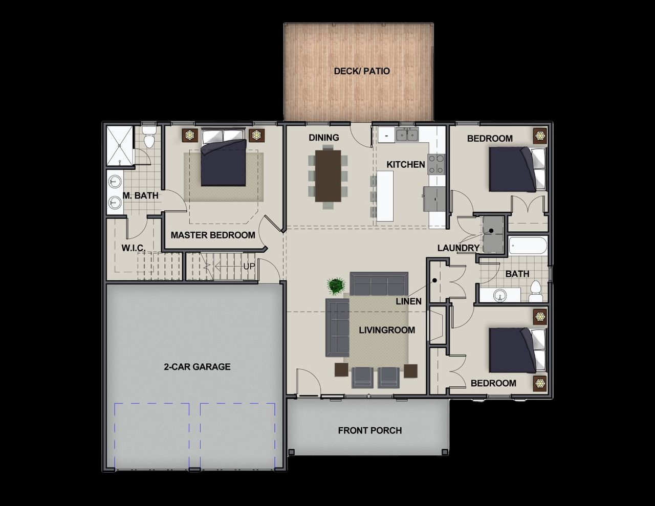 2D floor plan layout for the Spring Ranch by Riverstone Construction, LLC in Pine Ridge, Soddy-Daisy, TN (Image 2). 2D floor plan layout for the Spring Ranch by Riverstone Construction, LLC in Pine Ridge, Soddy-Daisy, TN (Image 2).
