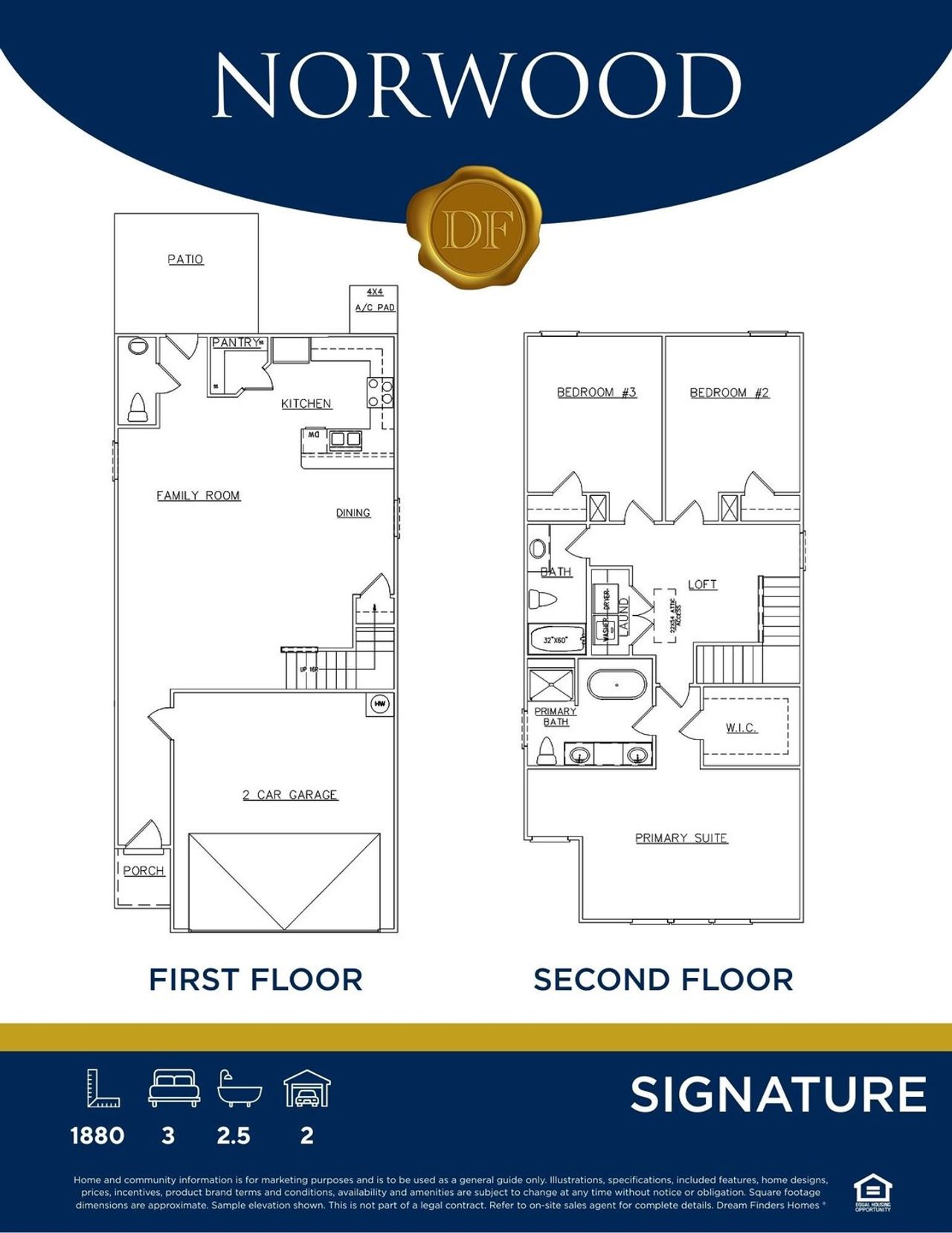 2D floor plan layout for the Norwood - Townhomes by Dream Finders Homes in Concord Oaks, Powder Springs, GA (Image 2).