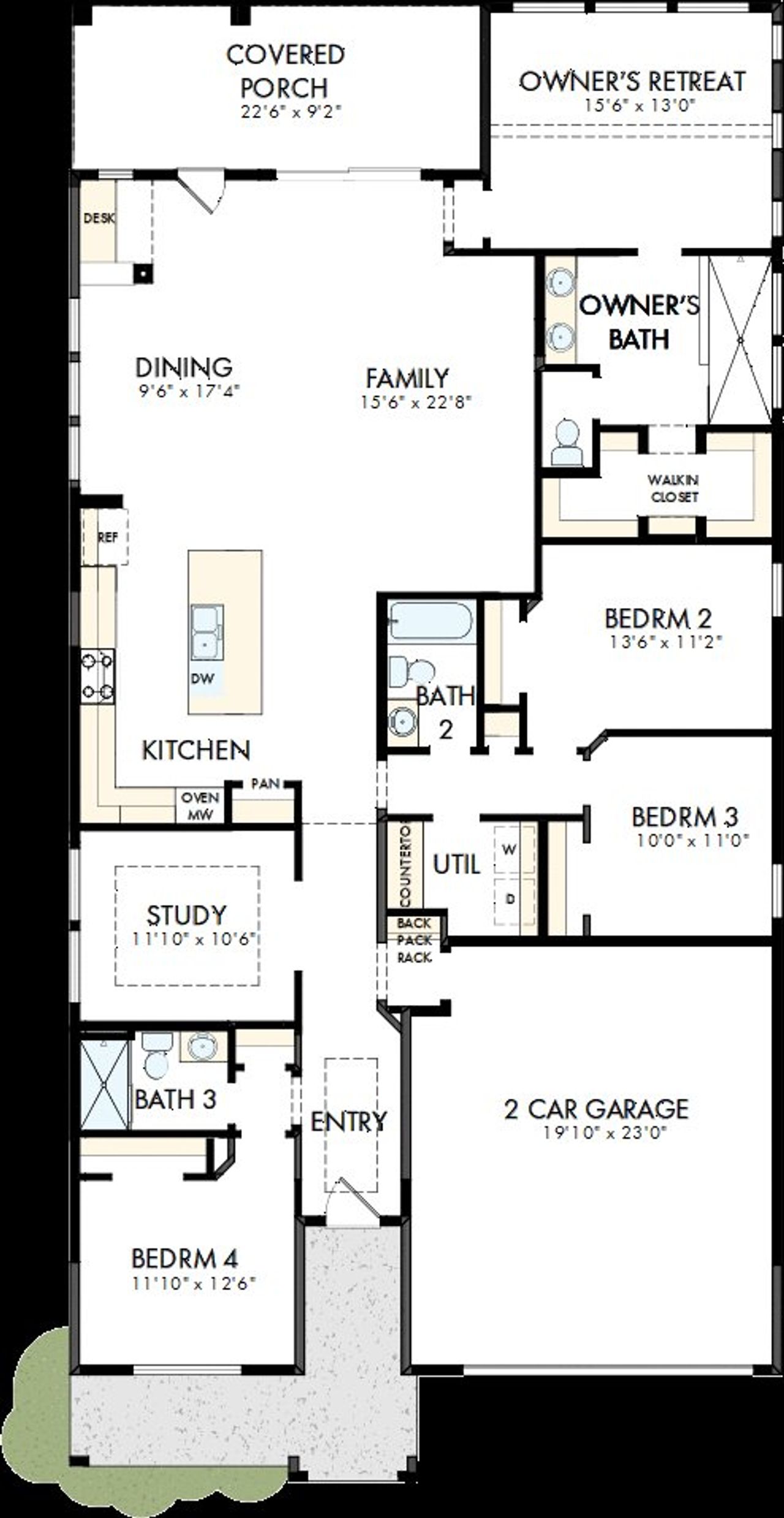 2D floor plan layout of this home in Tavolo Park Cottages, Fort Worth, TX (Image 2).