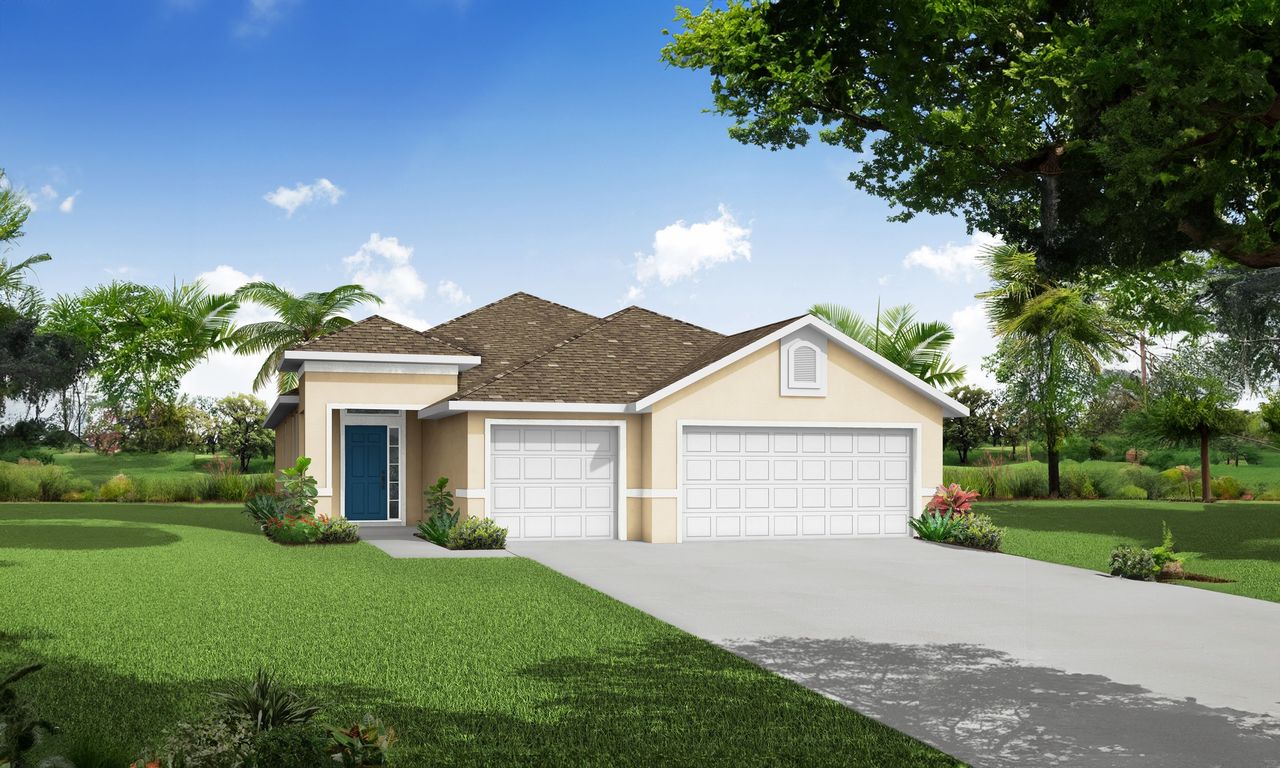 Front exterior of a new home in Matanzas Cove, Palm Coast, FL, highlighting curb appeal (Image 2).