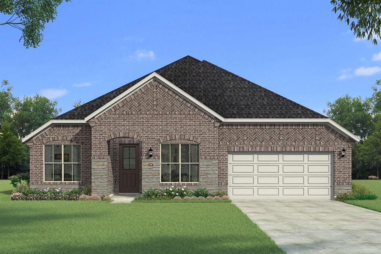 Front exterior of a new home in Sutton Fields, Celina, TX, highlighting curb appeal (Image 2).