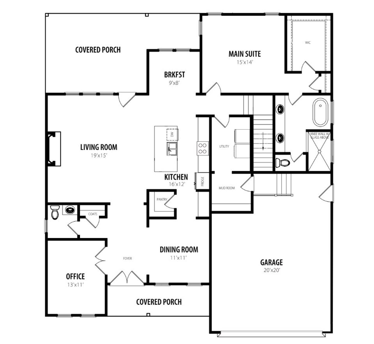 2D floor plan layout for the Evergreen by RiverWILD Homes in Sommerset Pond, Wendell, NC (Image 2). 2D floor plan layout for the Evergreen by RiverWILD Homes in Sommerset Pond, Wendell, NC (Image 2).