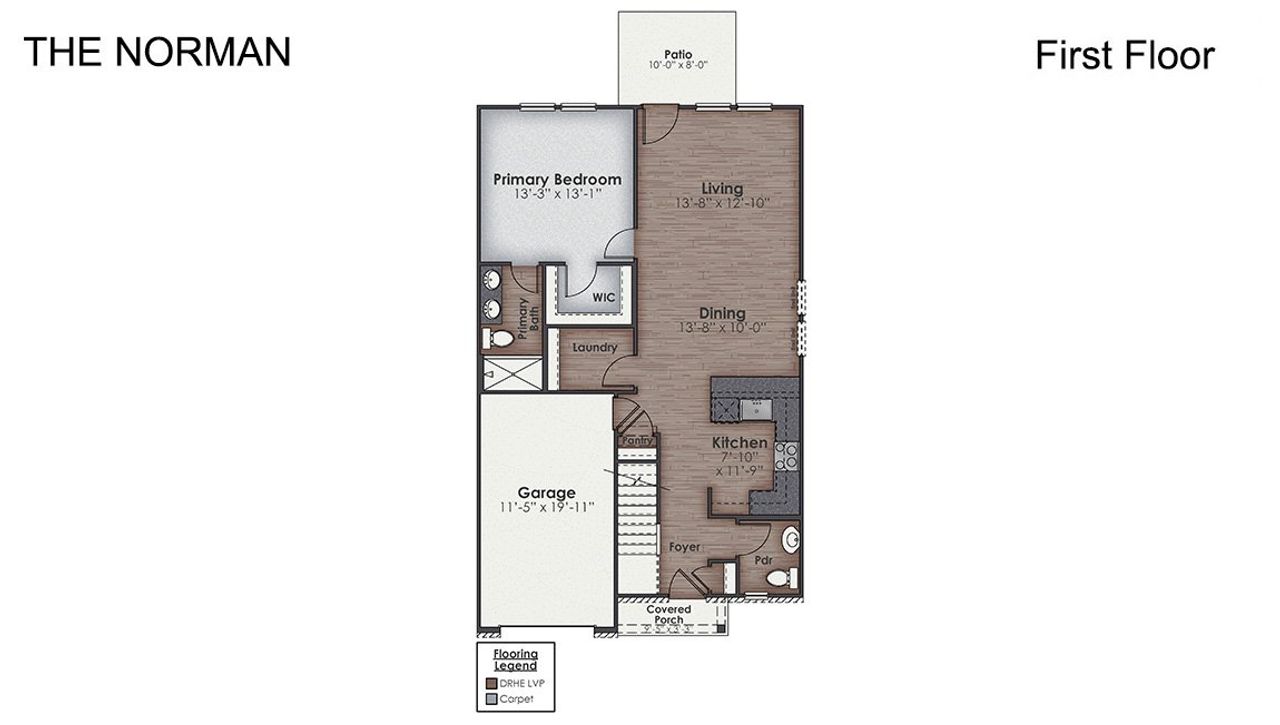 2D floor plan layout of this home in Grayson Park Townhomes, Leland, NC (Image 2).