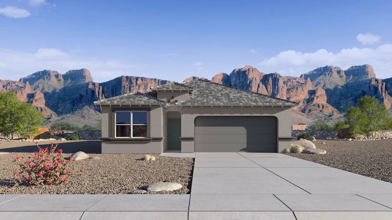 Representative exterior photo of a completed home built from the Gaven by D.R. Horton in Western Crossing, Florence, AZ (Image 2).