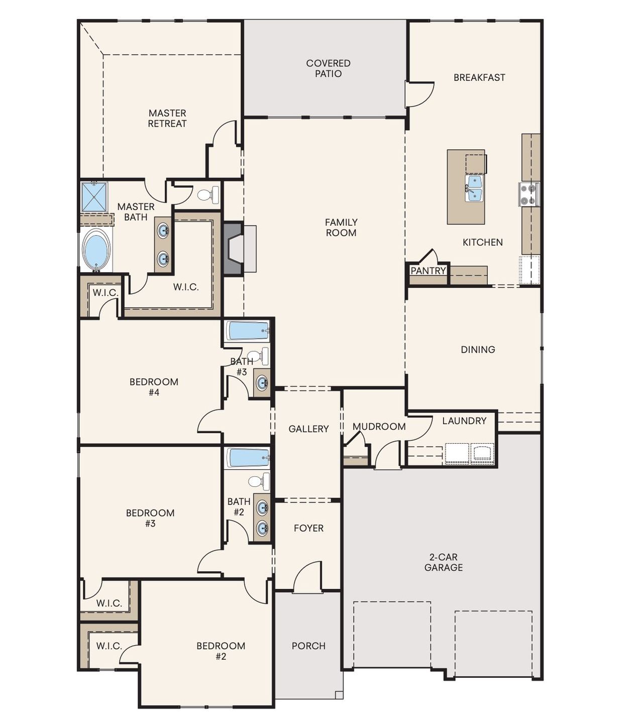 2D floor plan layout for the Woodridge by Peachtree Building Group in The Landing at Miller’s Ferry, Adairsville, GA (Image 2).