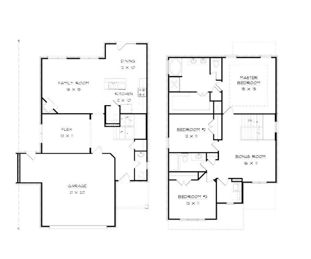 2D floor plan layout for the Magnolia II by Southeastern Building Corporation in Westfield Garden Homes, Gallatin, TN (Image 2).
