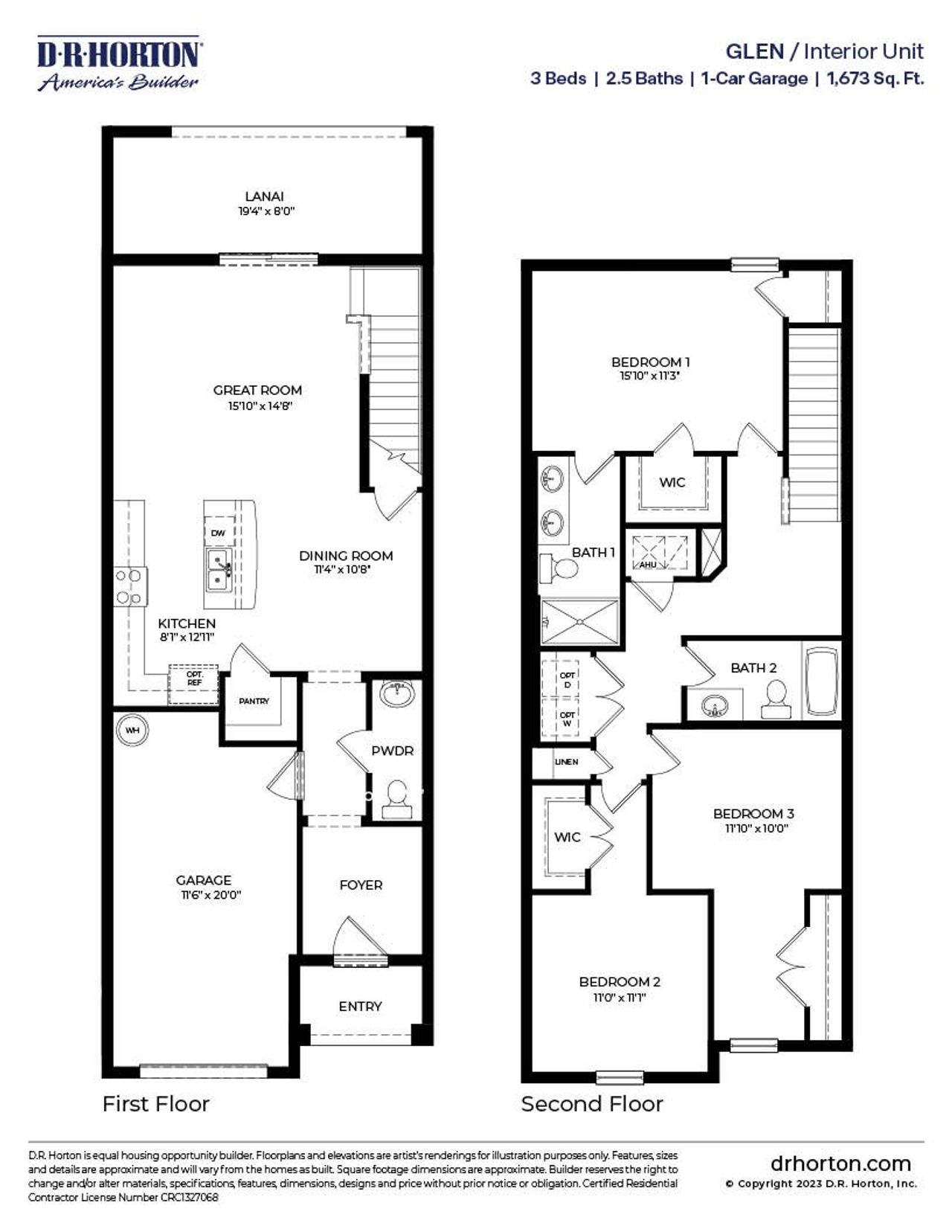 2D floor plan layout of this home in Central Park Townhomes, Port St. Lucie, FL (Image 2).